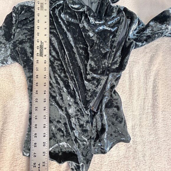 Blank NYC Womens Crushed Velvet Draped Jacket XS Asymmetric Zip Blue Lightweight - Picture 8 of 8